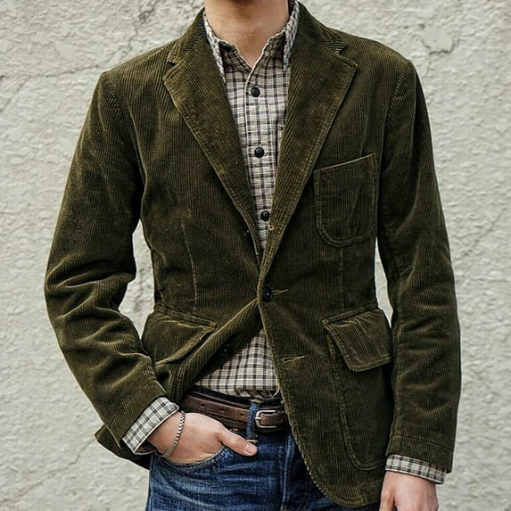 Lilgiuy Men's Corduroy Suit Jacket Vintage Business Casual Long Sleeve Single Breasted Formal Blazer for Tennis Basketball