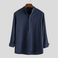 thumbnail image 1 of Lilgiuy Men's Cotton Linen Shirt Long Sleeved Standing Collar Button Up Shirt Fashionable Casual Shirt Top Blouse Regular Fit, 1 of 4
