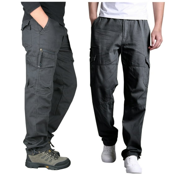 Lilgiuy Men's Cotton Multi-pocket Elastic Waist Wear-resistant Overalls Full Length Pants Comfy Tactical Lounge Workout Hiking Pants