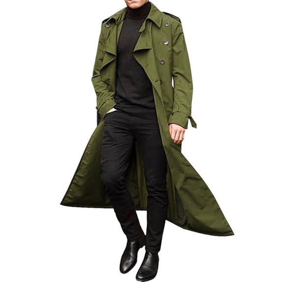 Lilgiuy Men's Double Breasted Trench Coat Casual Oversized Windbreaker Lapel Long Jacket Long Belted Windbreaker Slim Overcoat for Sports Gym Exersice