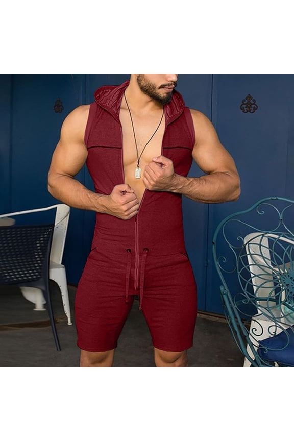 Men's Drawstring Elastic Solid Color Hooded Outer Wear Sports Jumpsuit Clearance Sales Winter Clothes for 2022