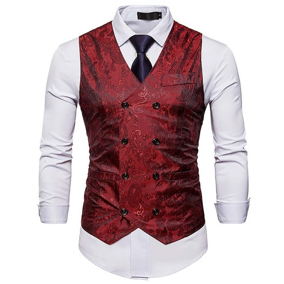 Lilgiuy Men's Everyday Party Casual Print Double Breasted Blazer Jacket Red Fall Fashion for 2022 Spring Winter