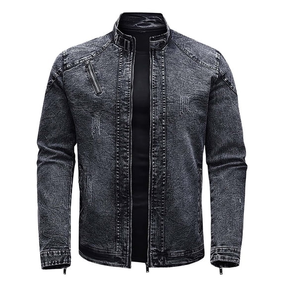 Lilgiuy Men's Fall/Winter Fleece Denim Jacket Stretch Washed Denim Top Jacket Black Fall Fashion for 2022 Spring Winter