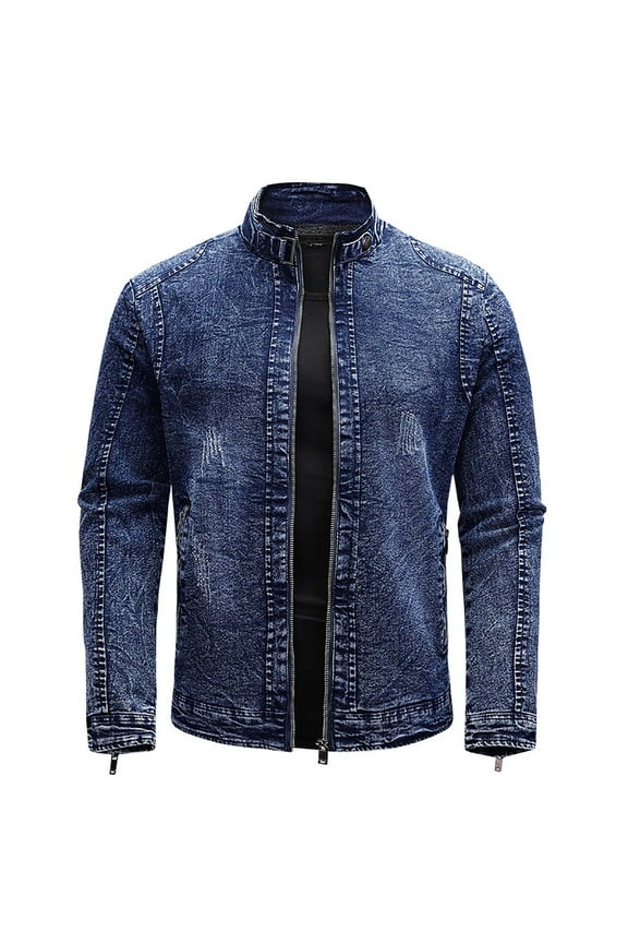Men's Fall/Winter Fleece Denim Jacket Stretch Washed Denim Top Jacket Blue Fall Fashion for 2022 Spring Winter