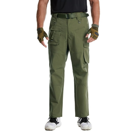 Lilgiuy Men's Fashion Casual Multi Pocket Overalls Pants Wear-resistant Elastic Solid Color Military Training Fan Trousers Sports Pants Loose Fit Straight-Legs Stretchy Waist Beach Pants