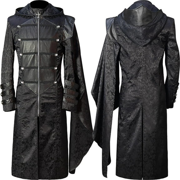 Lilgiuy Men's Fashion Coat Windbreaker Gothic Style Jacket Men's Retro Halloween Coat