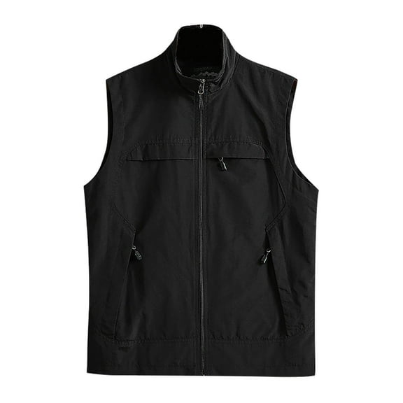 Lilgiuy Men’s Fishing Vest Casual Quick-drying Loose Sleeveless Vest Jacket with Pockets forTravel Hunting Black