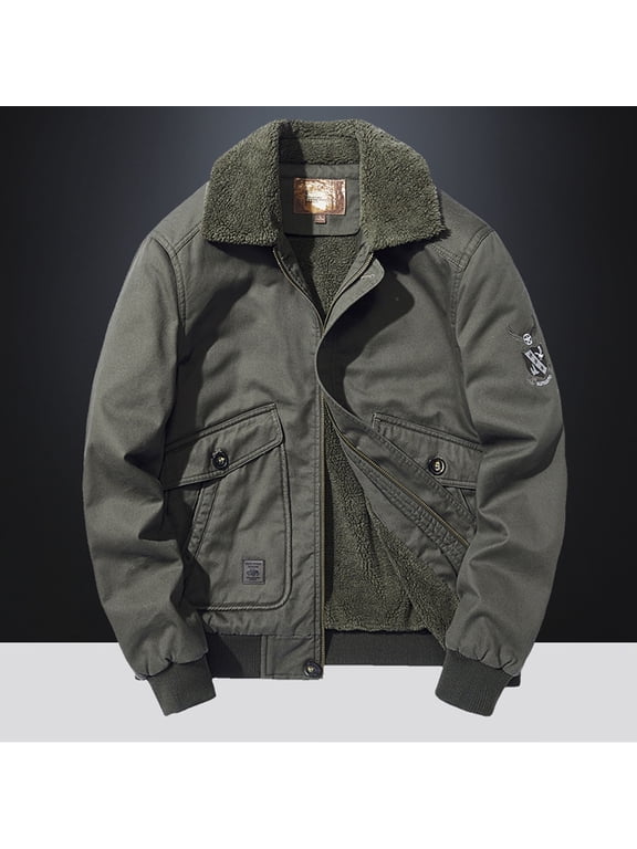Men's Fleece Washed Cotton Lapel Jacket Men's Loose Work Jacket for Anniversary Graduation