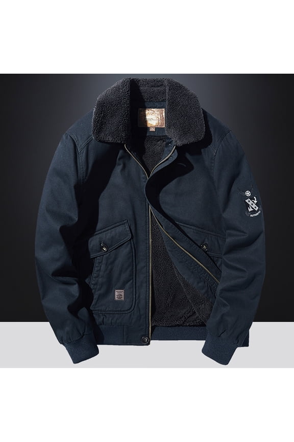 Men's Fleece Washed Cotton Lapel Jacket Men's Loose Work Jacket for Leggings Jeans or Pants