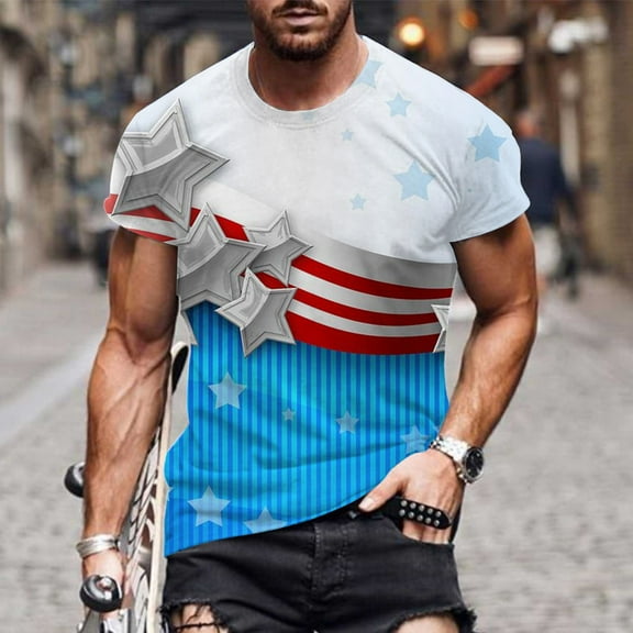 Lilgiuy Men's Graphic Tees Fashion Men Short Sleeve Round-Neck USA Flag Printed Casual T-Shirt Tops Blouse Festival Gifts(White,3XL)
