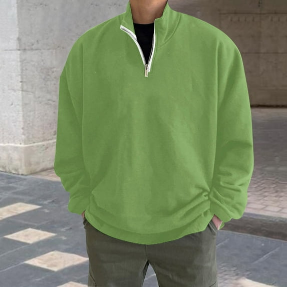 Lilgiuy Men's Half Zipper Pullover Long-sleeved Top Hoodless Sweatshirts Long Sleeve Stand-up Collar Blouse & Shirt for Sports Gym Exersice