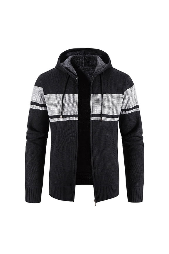 Men's Hooded Fleece Cardigan Sweater Winter Zip Up Warm Lined Jacket Coat with Pockets for Training Running Jogging