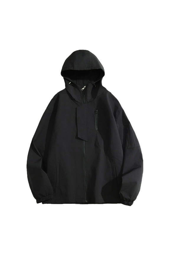 Men's Hooded Waterproof Casual Solid Color Long Sleeve Full Zip Up Jacket Lightweight Rain Jacket with Pocket for School College Library