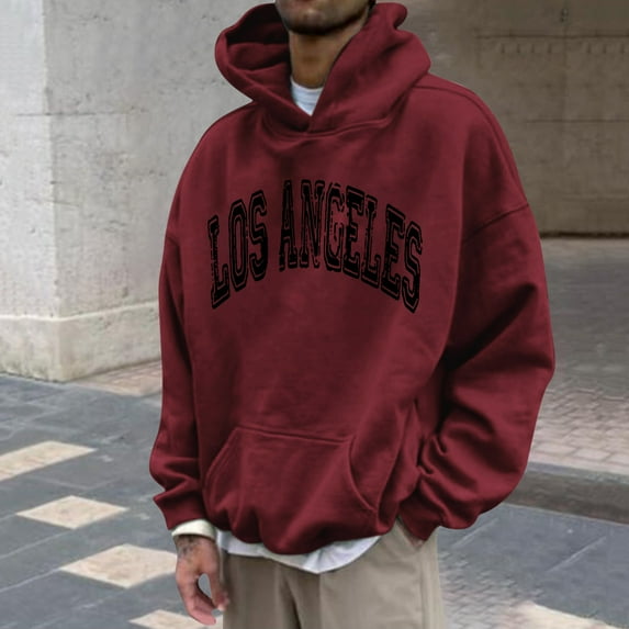 Lilgiuy Men's Hoodie Letter Printed Pullover Long-sleeved Top Hooded Sweatshirts for Daily Life