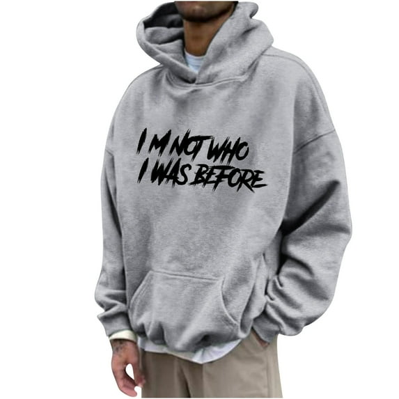 Lilgiuy Men's Hoodie Letter Printed Pullover Long-sleeved Top Hooded Sweatshirts for Going Out