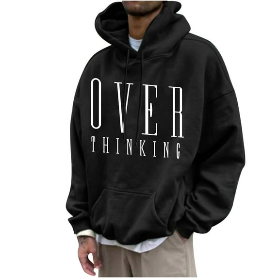 Lilgiuy Men's Hoodie Letter Printed Pullover Long-sleeved Top Hooded Sweatshirts for New Year Christmas Halloween