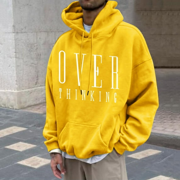 Lilgiuy Men's Hoodie Letter Printed Pullover Long-sleeved Top Hooded Sweatshirts for Other Activities