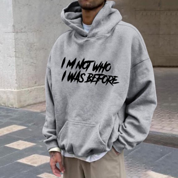 Lilgiuy Men's Hoodie Letter Printed Pullover Long-sleeved Top Hooded Sweatshirts for Photoshoot