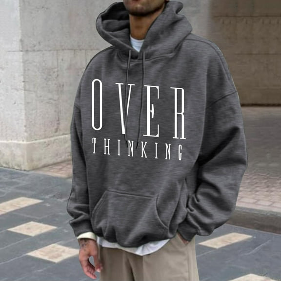 Lilgiuy Men's Hoodie Letter Printed Pullover Long-sleeved Top Hooded Sweatshirts for Sports Gym Exersice