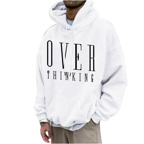 Lilgiuy Men's Hoodie Letter Printed Pullover Long-sleeved Top Hooded Sweatshirts for Workplace Office Business