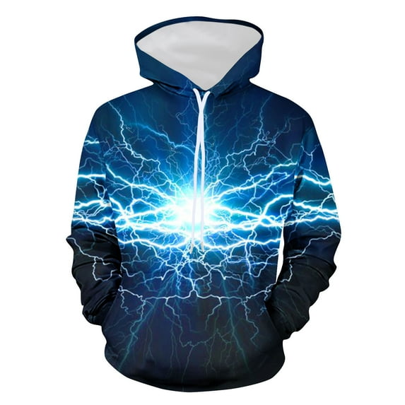 Lilgiuy Men's Hoodie Non Positioning Lightn Print Pullover Casual Long Sleeved Top Sweatshirts for Home Leisure