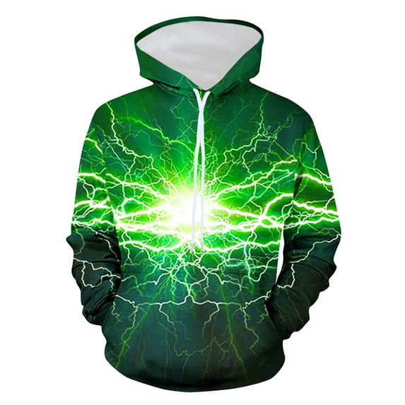 Lilgiuy Men's Hoodie Non Positioning Lightn Print Pullover Casual Long Sleeved Top Sweatshirts for New Year Christmas Halloween
