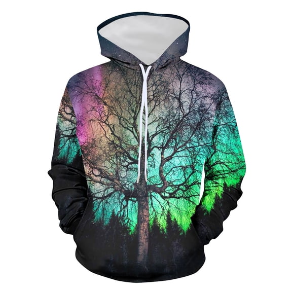 Lilgiuy Men's Hoodie Non Positioning Star Tree Print Pullover Casual Long Sleeved Top Sweatshirts for School College Library