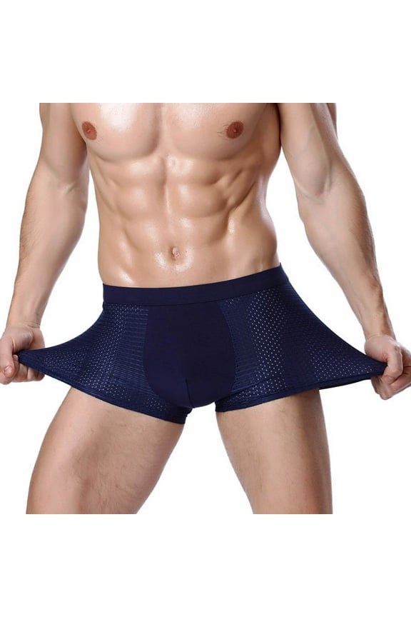 Men's Ice Silk Briefs Summer Fashion Breathable Nylon Mesh Boxers Underwear Wide Waistband Multipack