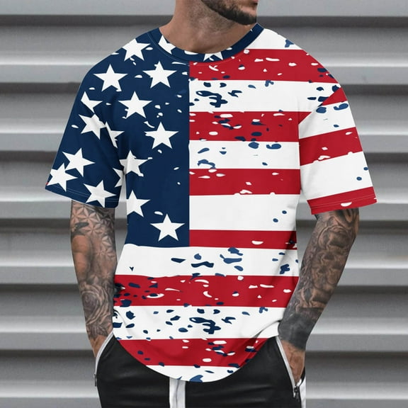Lilgiuy Men's Independence Day Shirts Summer USA Flag Patriotic Crewneck Muscle Short Sleeve Workout 4Th of July T Shirt Festival Gifts(Multicolor,6XL)