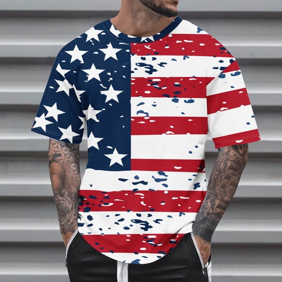 Lilgiuy Men's Independence Day Shirts Summer USA Flag Patriotic Crewneck Muscle Short Sleeve Workout 4Th of July T Shirt for Party(Multicolor,S)