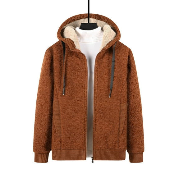Lilgiuy Men's Lamb Fleece Coat Warm Cozy Cardigans Long Sleeve Full Zip Hoodies Thermal Coat Fall Winter Clothing