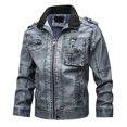 thumbnail image 1 of Lilgiuy Men's Leather Jacket Fashion Fall Winter Vintage Long Sleeve Zip Up Outwear Jacket for Motorcycle Biker Dark Blue, 1 of 4