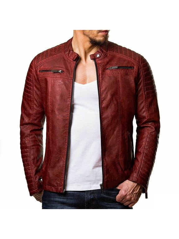 Lilgiuy "Men's Leather Plus Fleece Jacket, Motorcycle Jacket, Warm Leather Jacket"