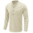 thumbnail image 1 of Lilgiuy Men's Linen Long Sleeve Solid Stand Collar V Neck Pullover Shirt Pocket Button Top Performance Workout Muscle Cut Tee, 1 of 4