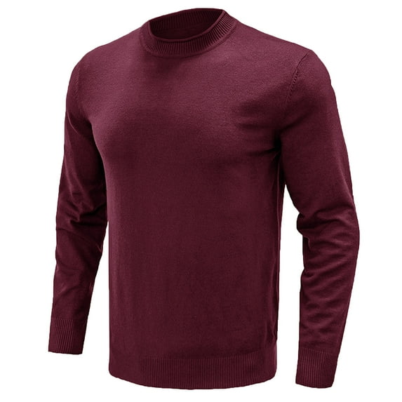 Lilgiuy Men's Long Sleeve Crew Neck Pullover Sweater Solid Color Top Streetwear