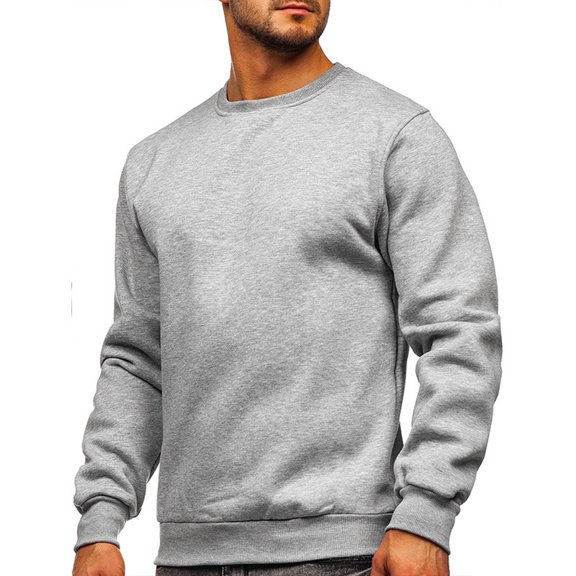 Lilgiuy Men's Long Sleeve Round Neck Solid Sweatshirt Pullover Sweatshirt Warm Fleece Sweatshirt Tops Performance Workout Muscle Cut Tee