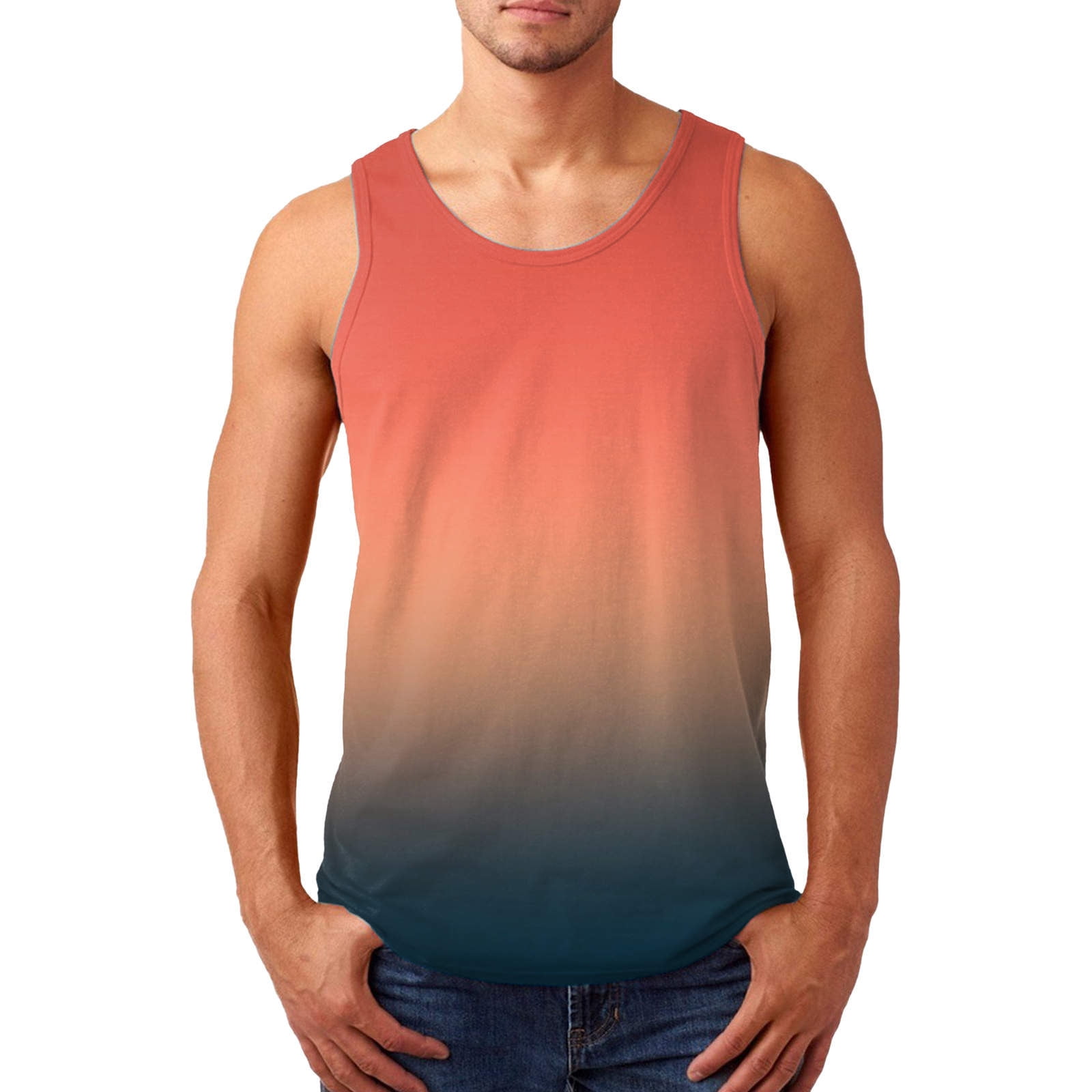 Lilgiuy Men's Loose Tank Tops Casual Fashion Summer Gradient Round Neck