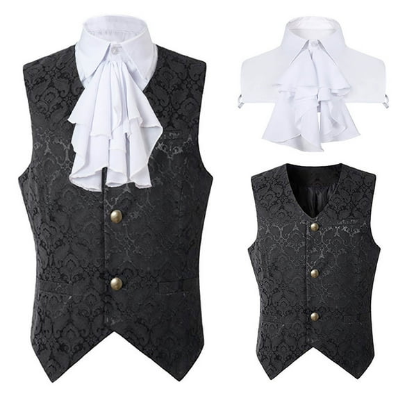 Lilgiuy Men's Medieval Costume Vintage Men's Short Vest Fake Collar Halloween Costume Black（）