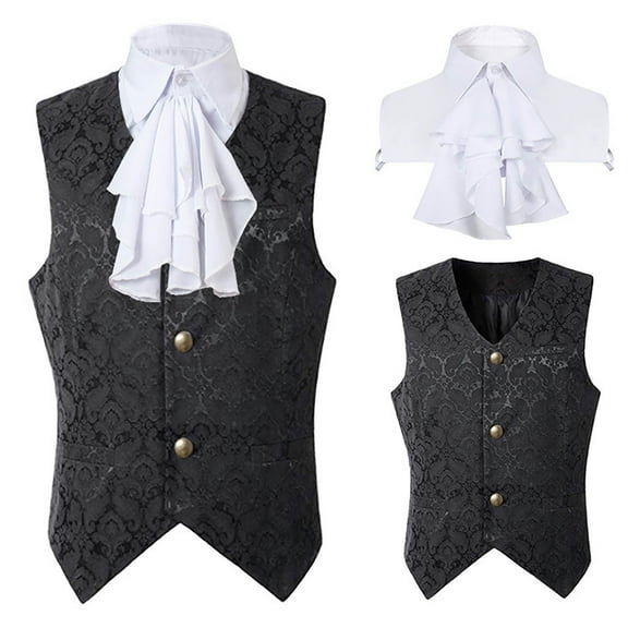 Lilgiuy Men's Medieval Costume Vintage Men's Short Vest Fake Collar Halloween Costume Black（）