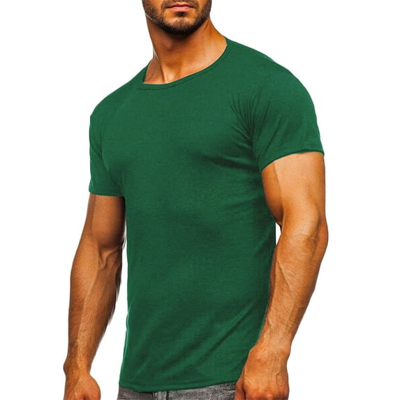 Lilgiuy Men's Muscle T Shirts Casual Solid Color Stretch Short Sleeve Round Neck Bodybuilding Workout Tee Shirts for Gym(S-3Xl)