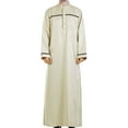 thumbnail image 1 of Lilgiuy Men's Muslim Robe Arab Middle Robe Long Style Long Sleeve Embroidered Standing Neck Pocket Long Shirt Fashion Casual Robe for Gym Workout Jogging Beach, 1 of 5