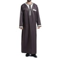 thumbnail image 1 of Lilgiuy Men's Muslim Robe Arab Middle Robe Pattern Embroidery Long Sleeve Standing Neck Pocket Long Shirt Fashion Casual Robe Performance Workout Muscle Cut Tee, 1 of 5