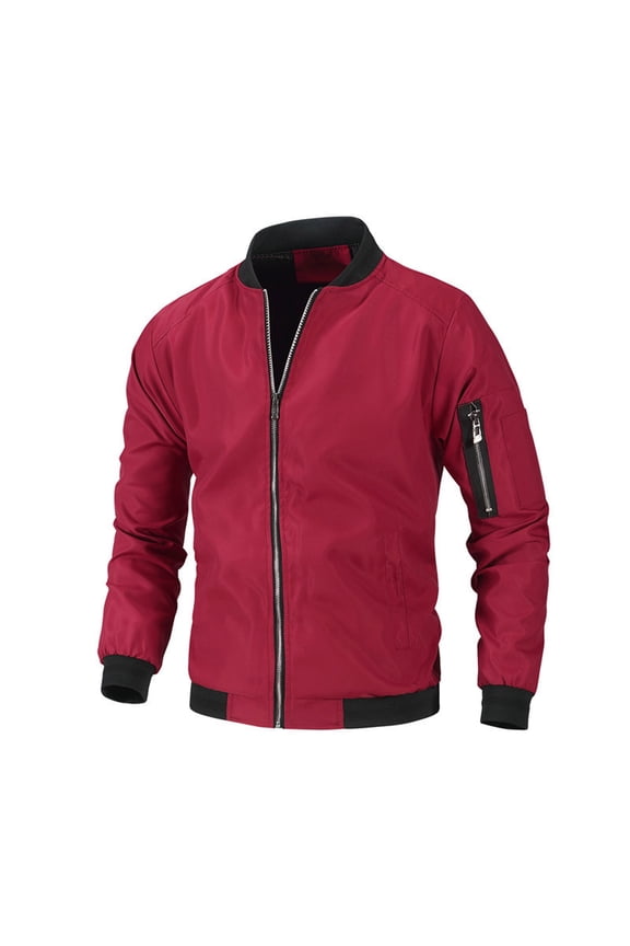 Men's Novelty Casual Baseball Uniform Stand Collar Jacket Solid Color Pocket Zipper Long Sleeve Tops Jacket Coat for Anniversary Graduation