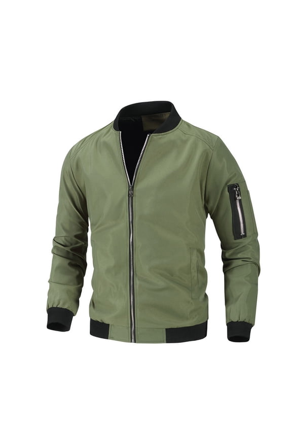 Men's Novelty Casual Baseball Uniform Stand Collar Jacket Solid Color Pocket Zipper Long Sleeve Tops Jacket Coat for Daily Leisure Life