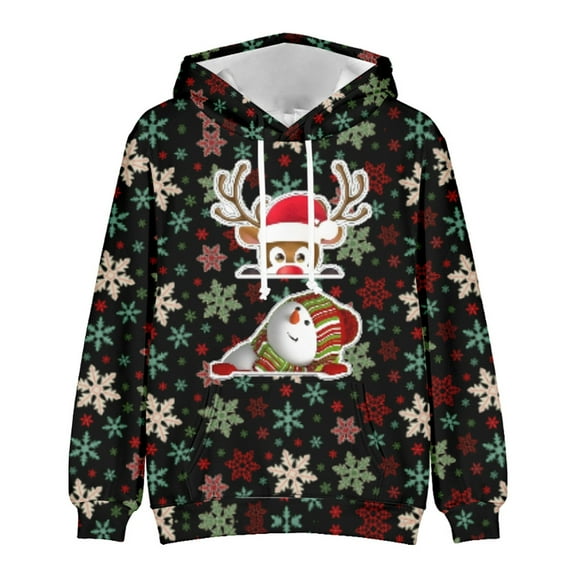 Lilgiuy Men's Novelty Casual Christmas Printed Sweater Long Sleeve Hooded Pocket Top Sweater for Dating Wedding