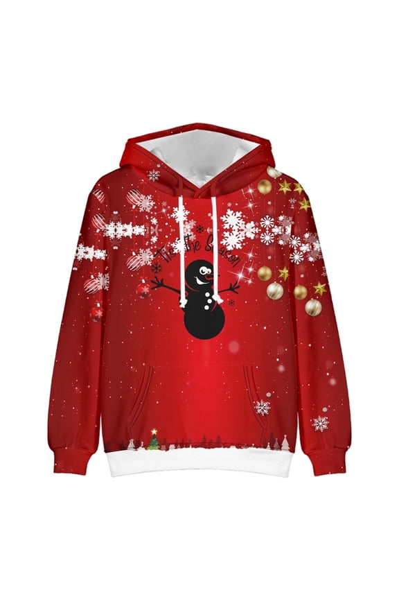 Men's Novelty Casual Christmas Printed Sweater Long Sleeve Hooded Pocket Top Sweater for Going Out