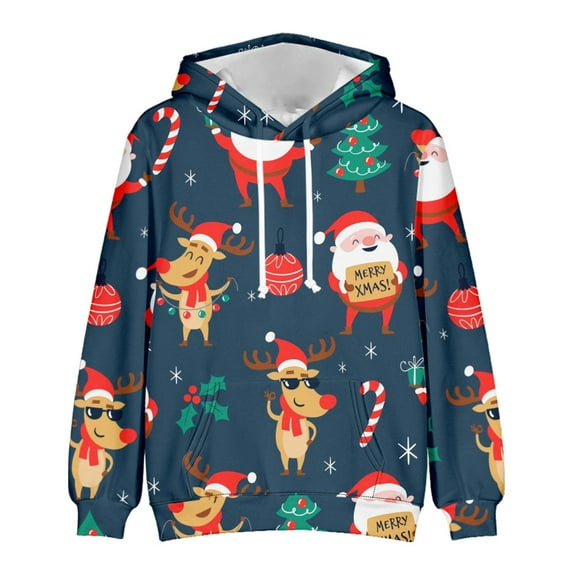 Lilgiuy Men's Novelty Casual Christmas Printed Sweater Long Sleeve Hooded Pocket Top Sweater for Tennis Basketball