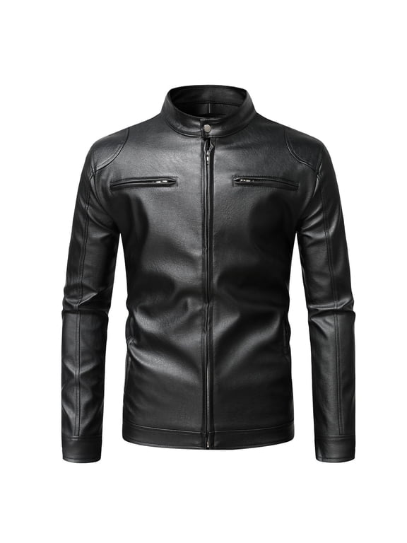 Men's Novelty Casual Warm Thickened Leather Long Jacket Long Sleeve Lapel Pocket Zipper Slim Top Coat for School College Library