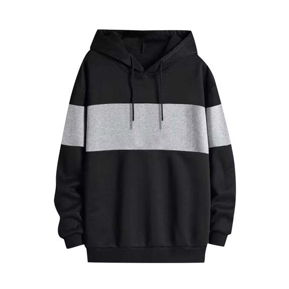 Lilgiuy Men's Novelty Color Block Pullover Hooded Sweatshirts Drawstring Long Sleeve Cozy Sport Outwear
