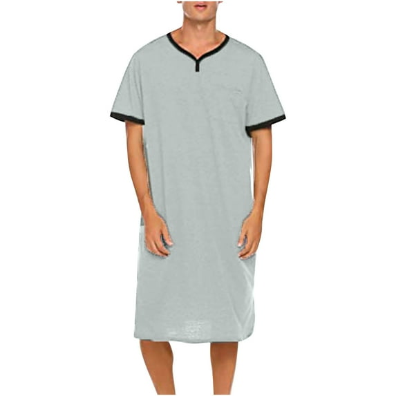 Lilgiuy Men's Oversized Nightshirt Casual Solid Color Short Sleeve Pajamas Breathable Comfy Soft Breathable Sleep Shirt Nightgown Sleepwear(Gray,2XL)